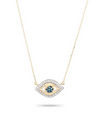 Tiny Pavé Evil Eye Necklace in 14k Yellow Gold / White Pave & Blue Pave