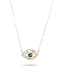 Tiny Pavé Evil Eye Necklace in 14k Yellow Gold / White Pave & Blue Pave