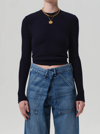 Pilar Waffle Crewneck in Navy