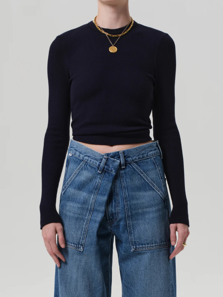 Pilar Waffle Crewneck in Navy