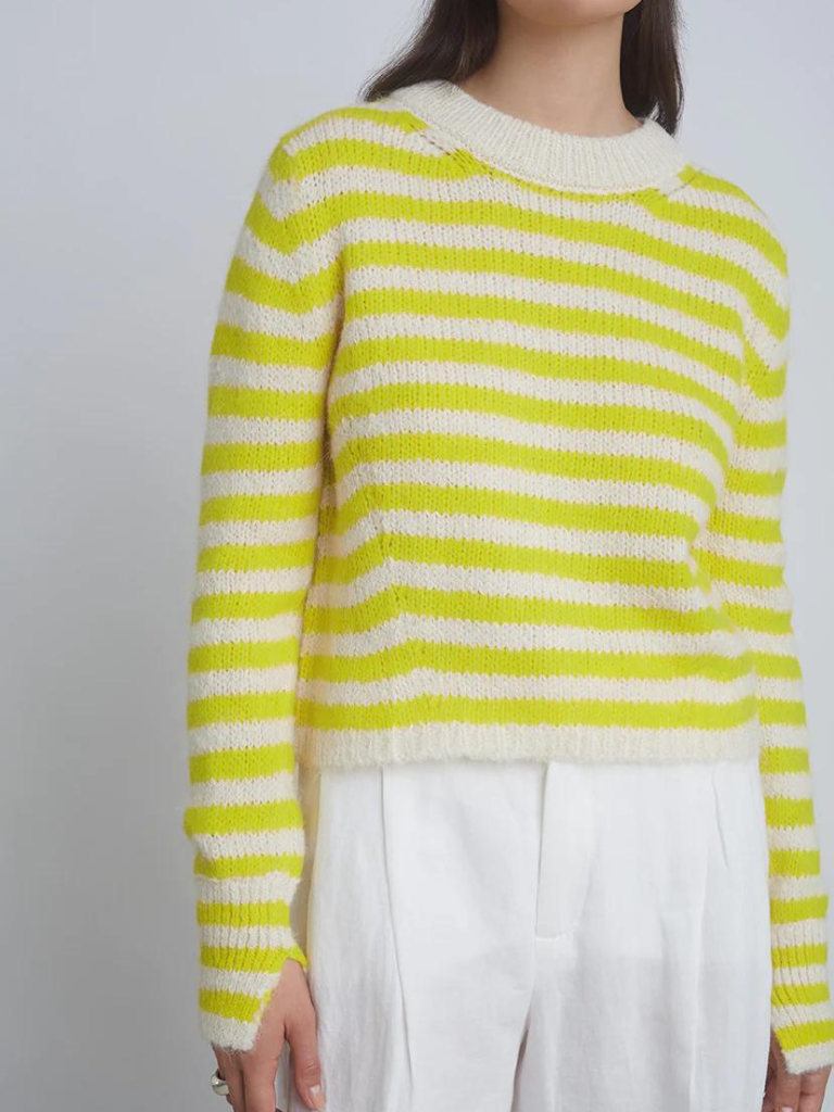 Ava Stripe Sweater in Ivory/Citron Stripe