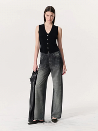 Miramar Terry Wide-Leg Track Pants in Washed Black
