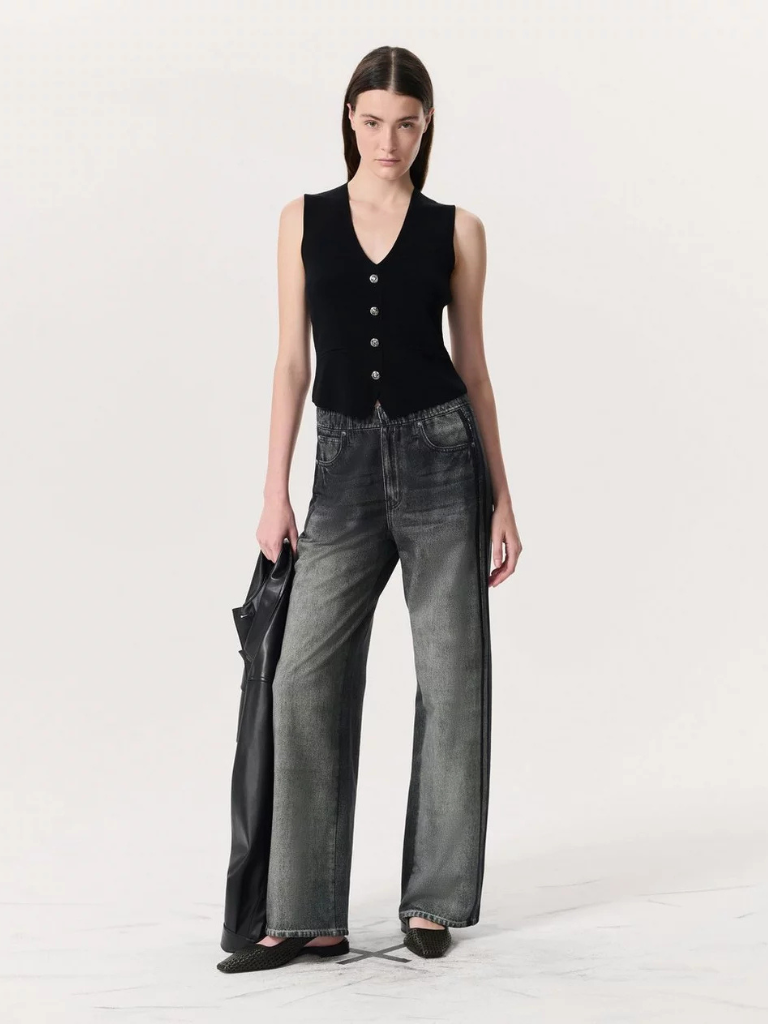 Miramar Terry Wide-Leg Track Pants in Washed Black