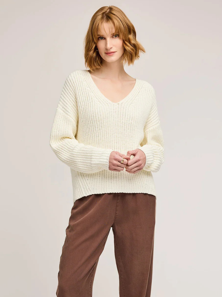 Spencer V-Neck Knit Sweater in Cream