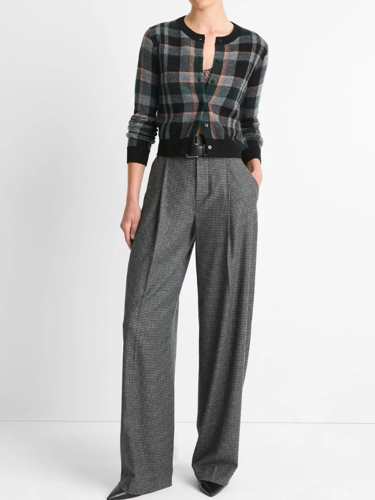 High Waisted Wide Leg Trouser in Microcheck