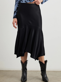 Edwina Asymmetrical Midi Skirt in Black