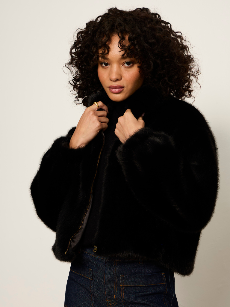 Everest Fur Bomber in Black