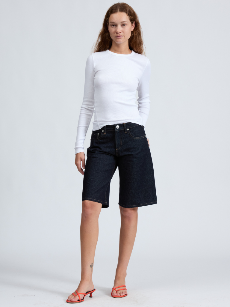 Essential Long Sleeve Rib Crew Neck In White