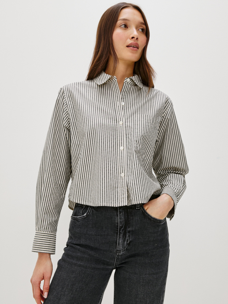 Ramy Button Down in Noir Stripe