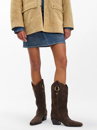 Joni Suede Cowboy Boots in Dark Espresso Suede