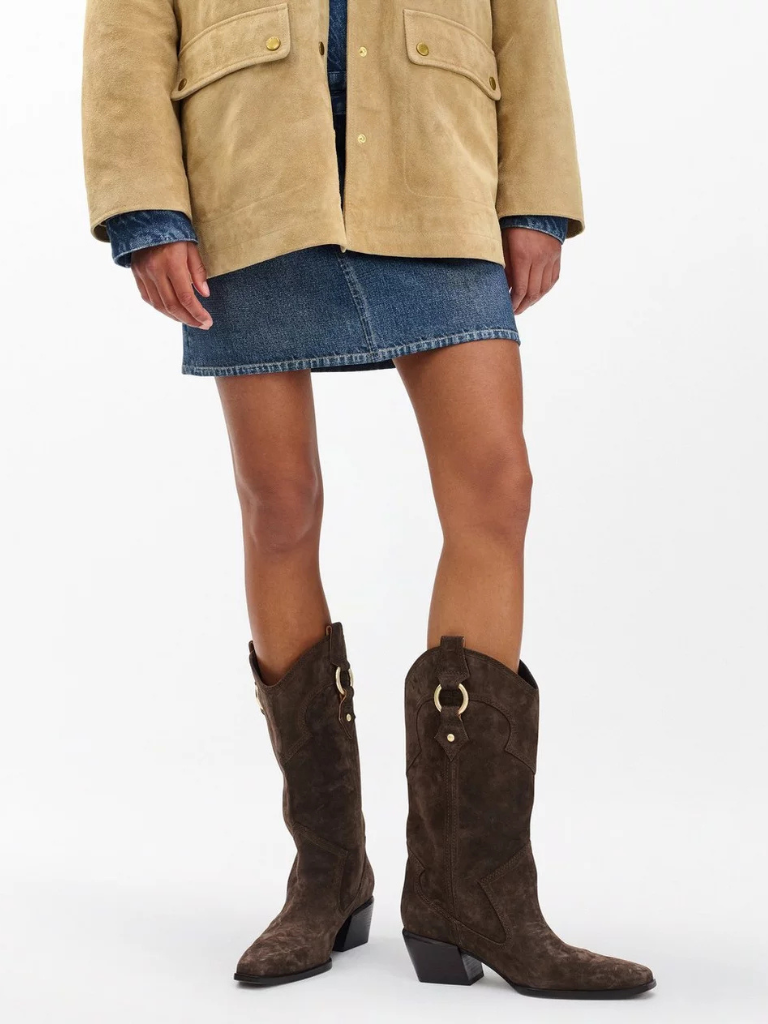 Joni Suede Cowboy Boots in Dark Espresso Suede