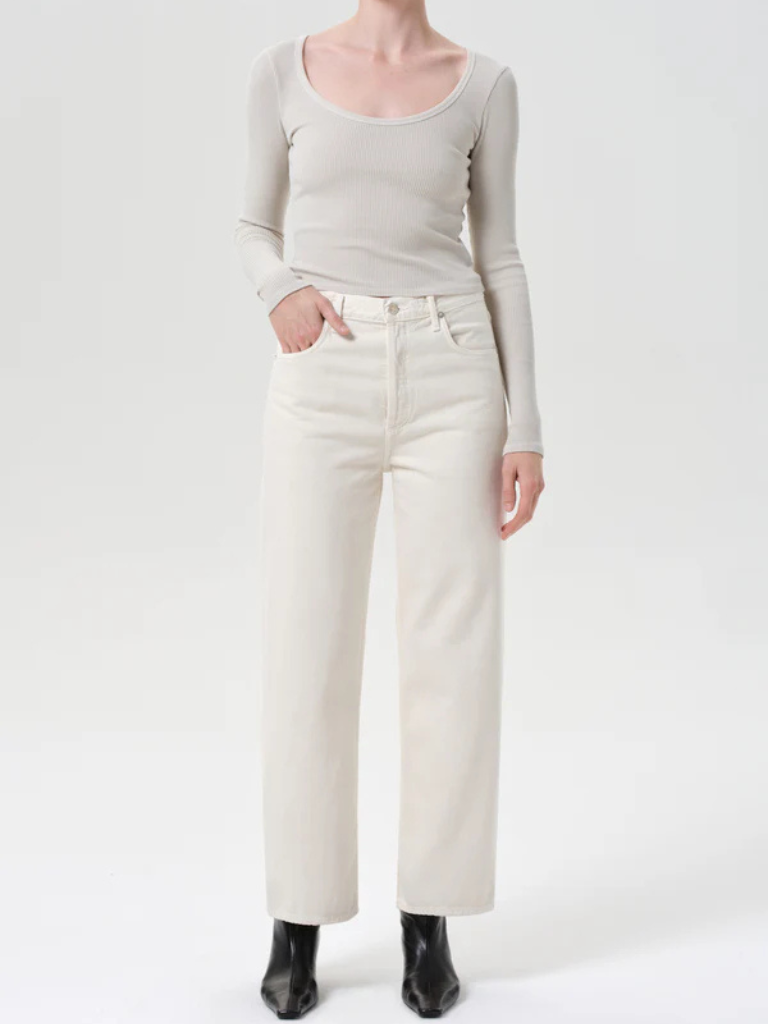 Ren High Rise Wide Leg Jean in Brown Rice