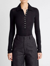 Wool Long-Sleeve Polo Top in Coastal Blue