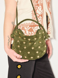 Elis Handbag in Olive Suede with Gold Studs