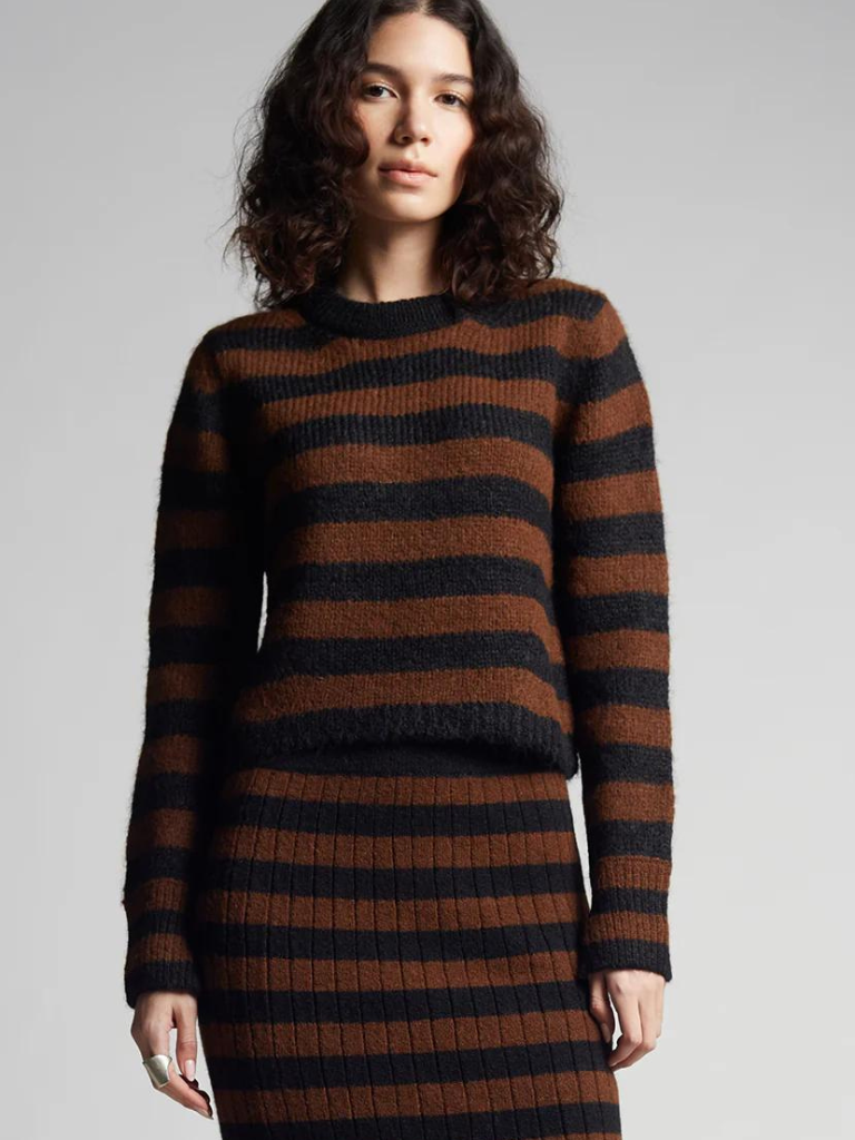 Ava Stripe Sweater in Cocoa/Black