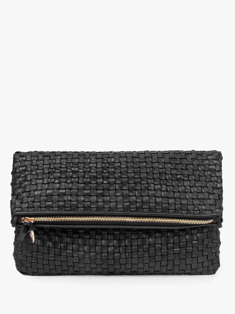 Clare V - Foldover Clutch w/ Tabs in Suede & Nappa Multi Patchwork