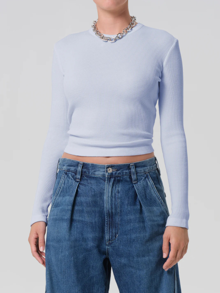 Pilar Waffle Crewneck in Periwinkle