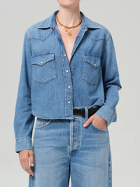 Western Cropped Shirt in Carolina Blue