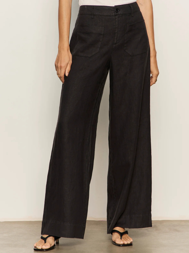 Linen Marine Wide-Leg Pants in Black