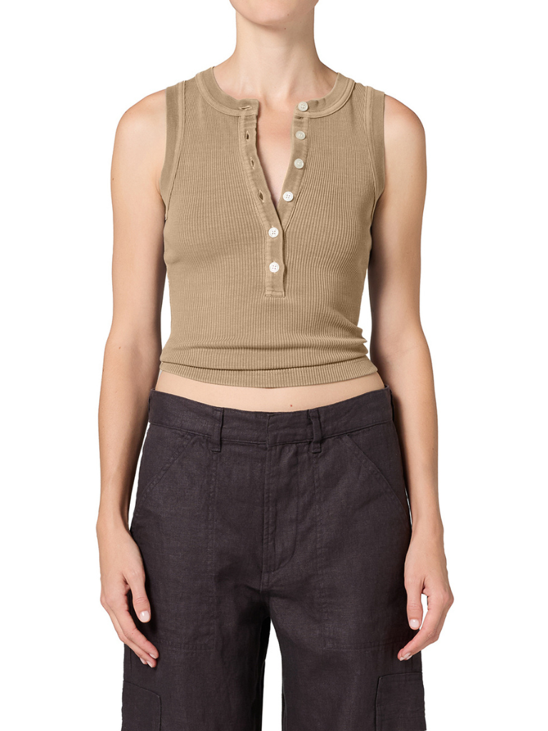 Caralyn Button Front Rib Tank in Reservoir