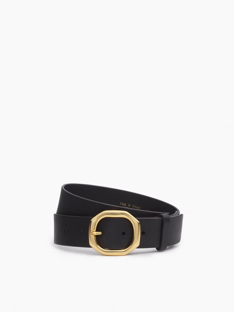 Audrey Leather Belt in Black/Gold