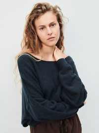 Damsville Boatneck Sweater in Navy/Black Melange