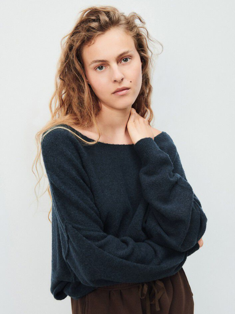 Damsville Boatneck Sweater in Navy/Black Melange