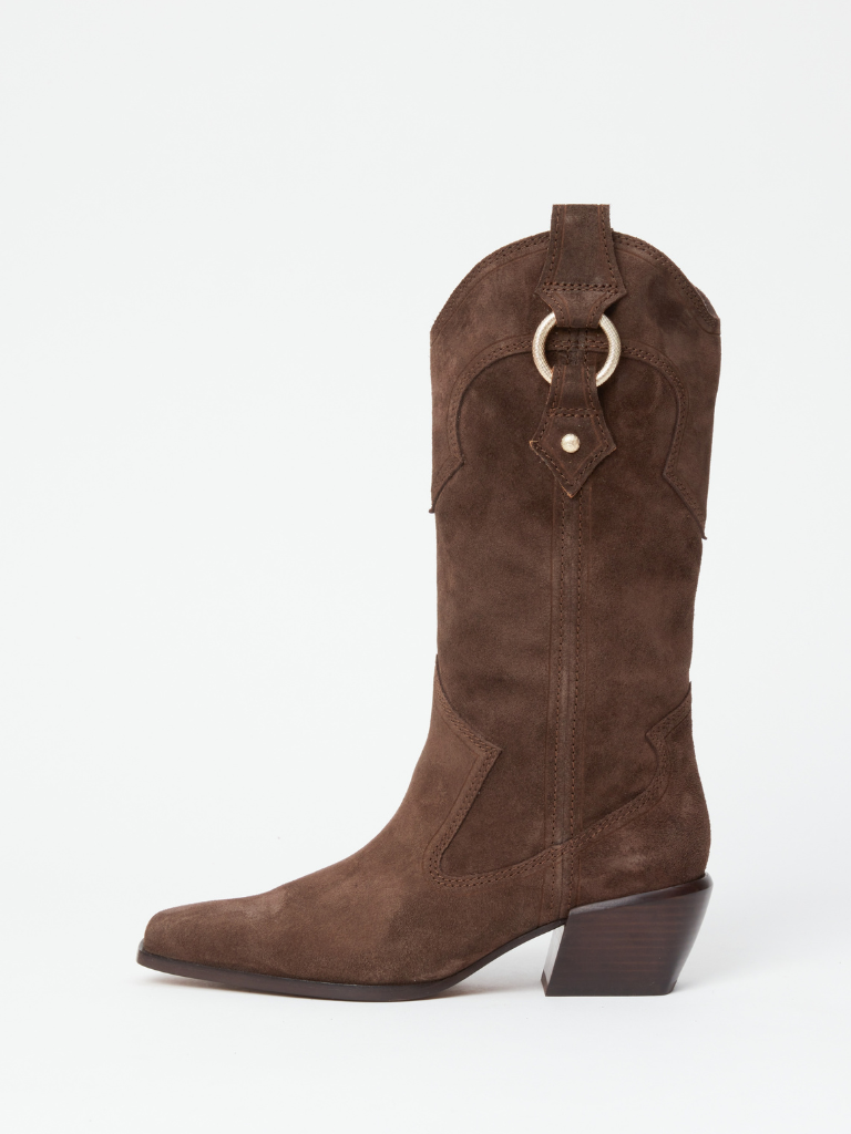Joni Suede Cowboy Boots in Dark Espresso Suede