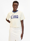 Le Carre CIAO Tee in Cream w/Navy Block Letters