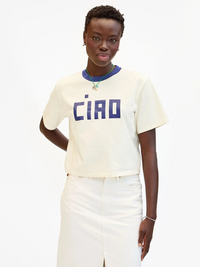 Le Carre CIAO Tee in Cream w/Navy Block Letters