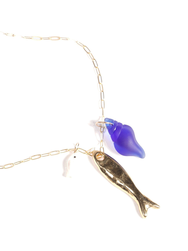 Poisson Charm Necklace in Brass/Cobalt
