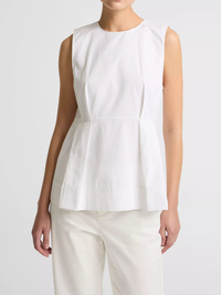 Cotton-Blend Pleated Paneled Top in Optic White