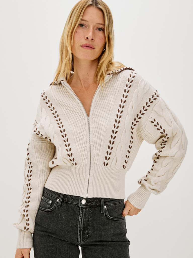 Lune Whip Stitch Cardigan Sweater in Oatmeal