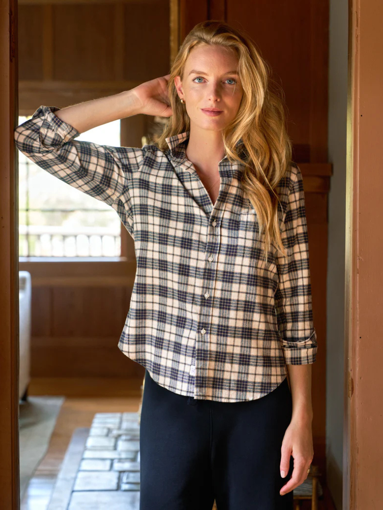 Barry Woven Button Up in Heather Navy Plaid