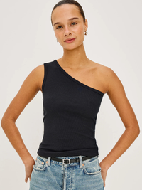 Esti Ribbed One-Shoulder Top in Black