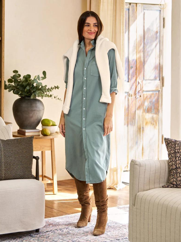 Rory Famous Denim Maxi Shirtdress in Thyme