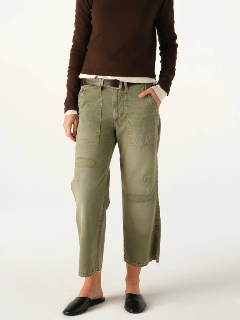 Easy Army Slouch Crop in Surplus Mended