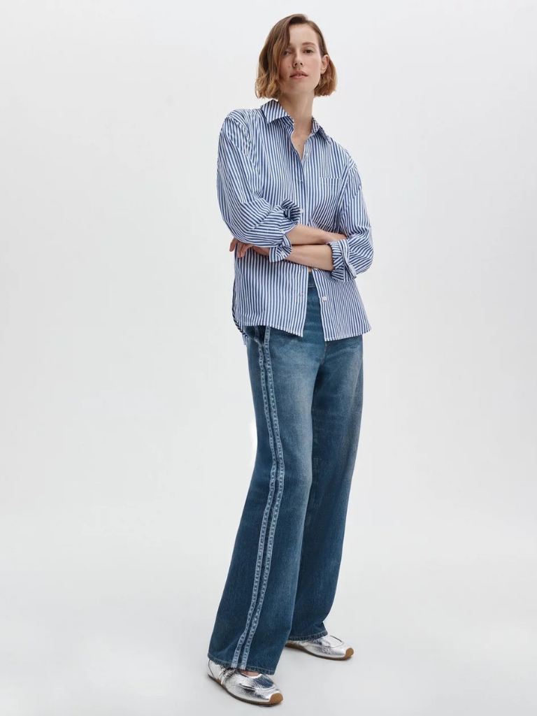 Miramar Terry Wide-Leg Track Pants in Carnation Stripe