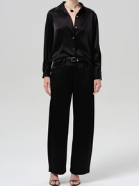 Brynn Hammered Satin Trouser in Black