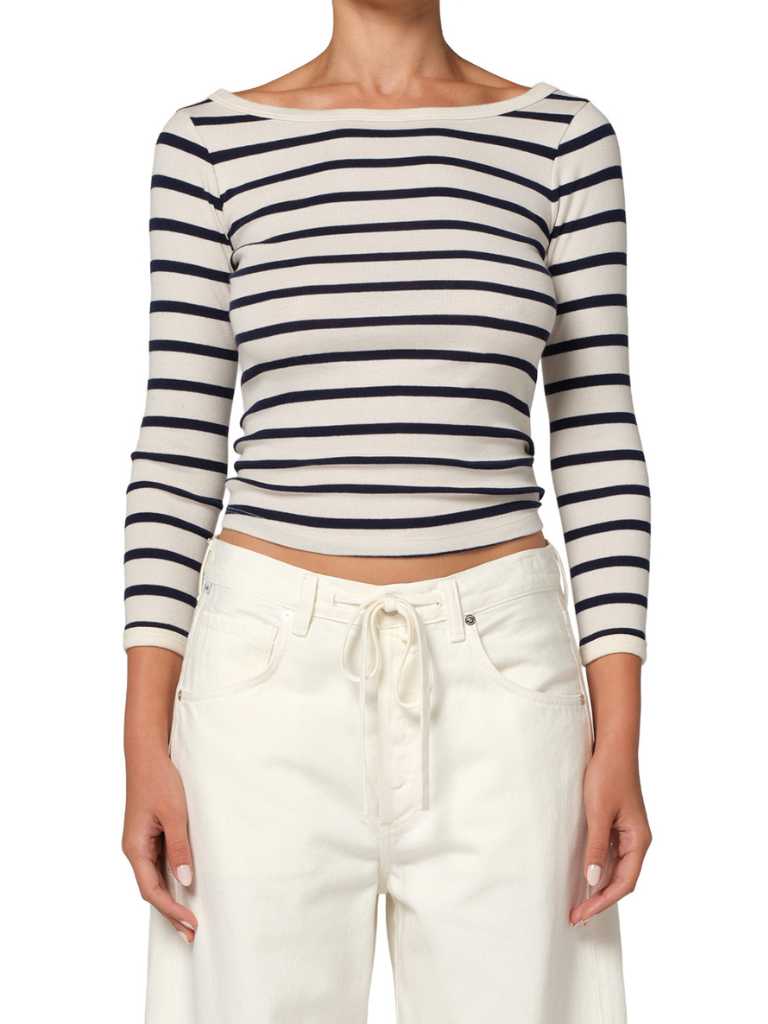 Boat Neck Slim Tee in Azure Stripe