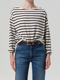 Boat Neck Long Sleeve in Chocolate Stripe