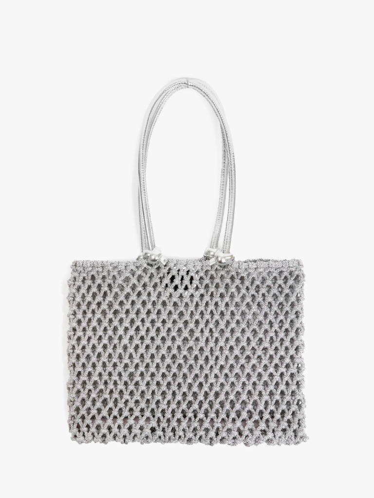 Sandy Woven Tote in Silver