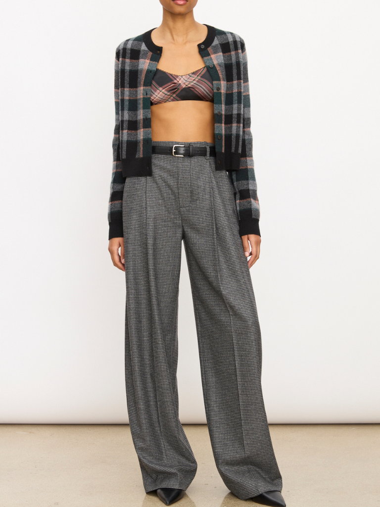 High Waisted Wide Leg Trouser in Microcheck