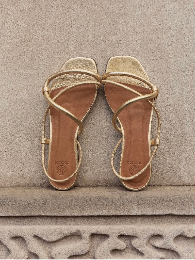 Thursday Heeled Sandal in Crinkle Gold