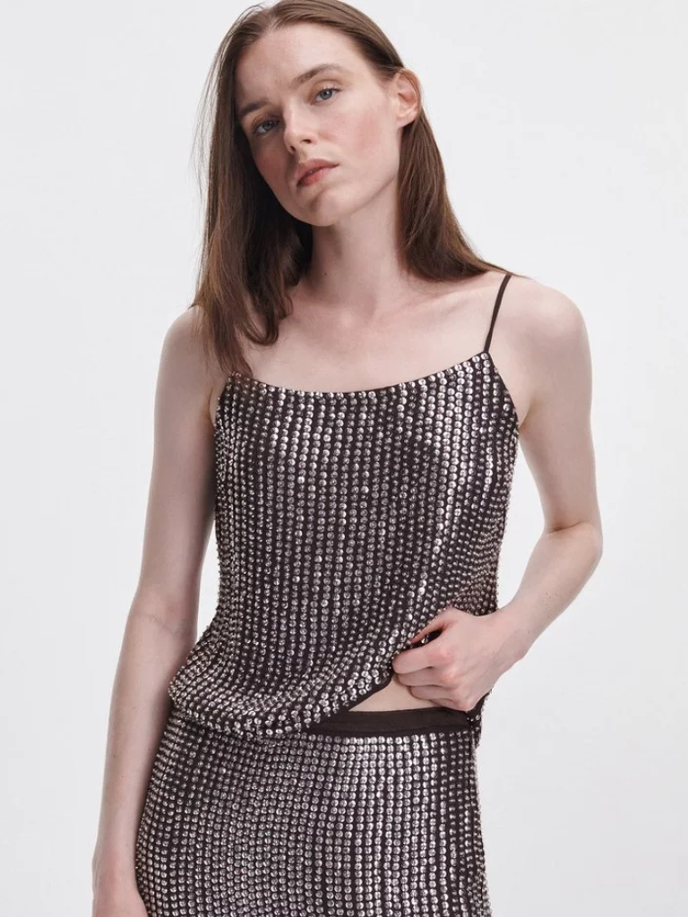 Lili Beaded Tank in Chocolate