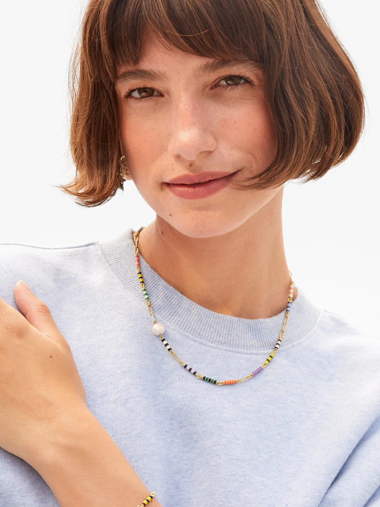 Le Stripe Pearl Necklace in Multi