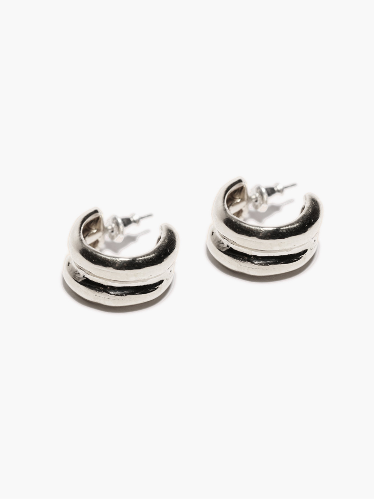 Mini Double Bulle Hoops in Sterling Silver