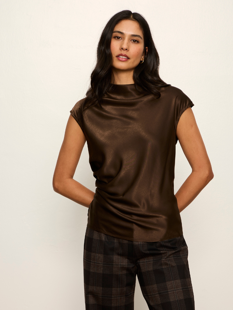 Satin Shell Top in Espresso Martini