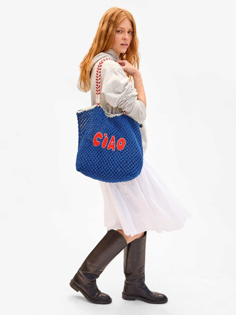 L'ete Tote in Cobalt Crochet with Poppy Ciao