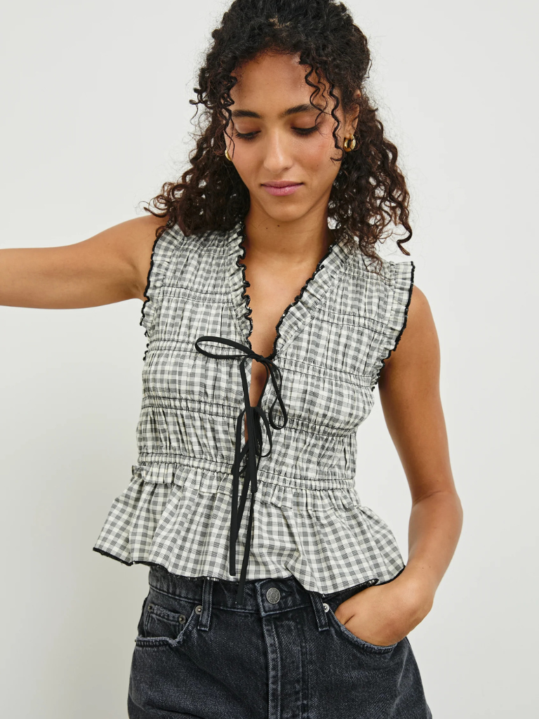 Martine Top in Ivory Jet Gingham